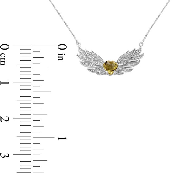 8.0mm Heart-Shaped Citrine and White Topaz Angel Wings Necklace in Sterling Silver