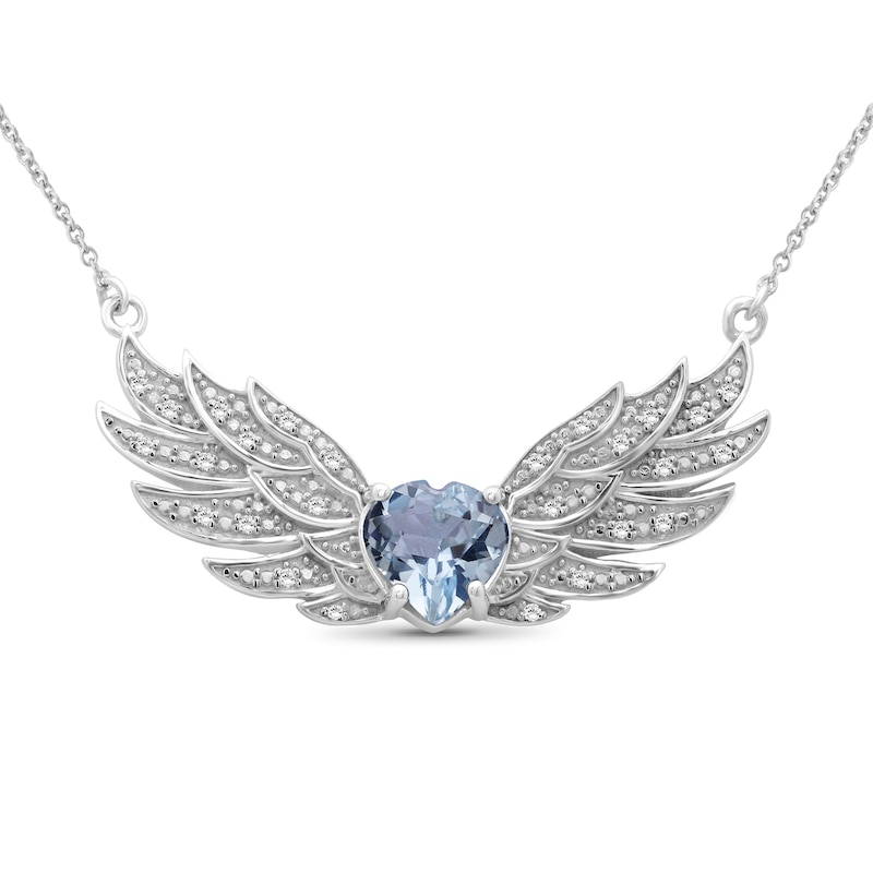 Main Image 1 of 8.0mm Heart-Shaped Blue and White Topaz Angel Wings Necklace in Sterling Silver