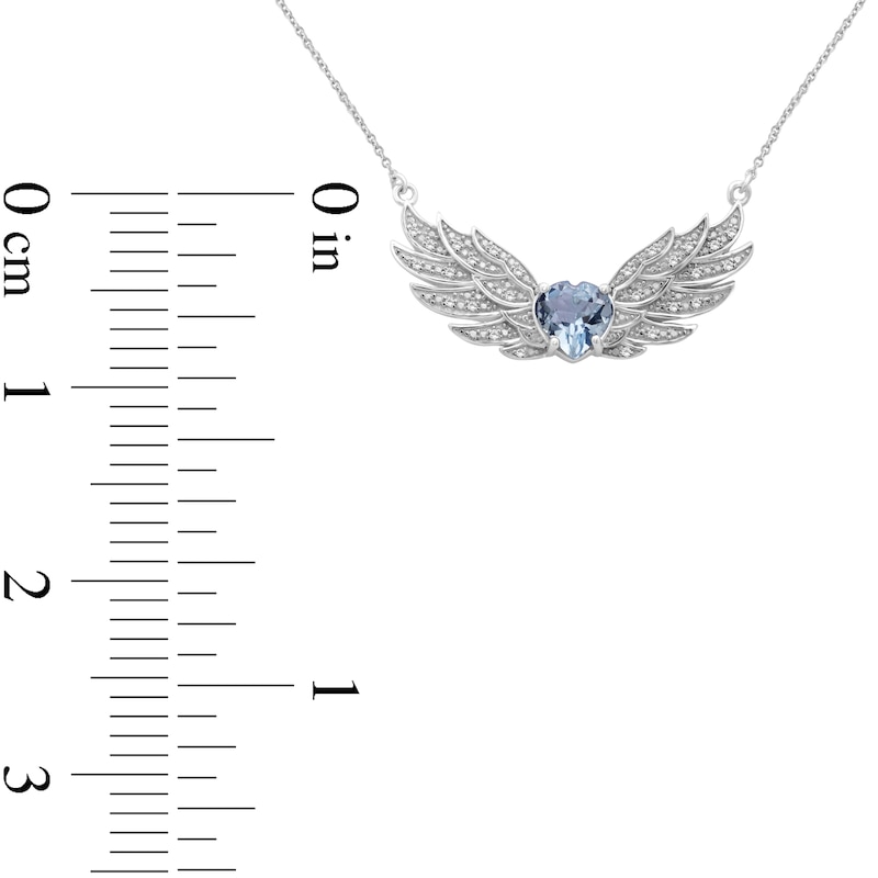 Main Image 4 of 8.0mm Heart-Shaped Blue and White Topaz Angel Wings Necklace in Sterling Silver