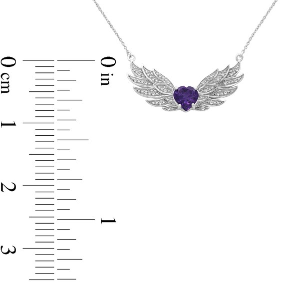 8.0mm Heart-Shaped Amethyst and White Topaz Angel Wings Necklace in Sterling Silver