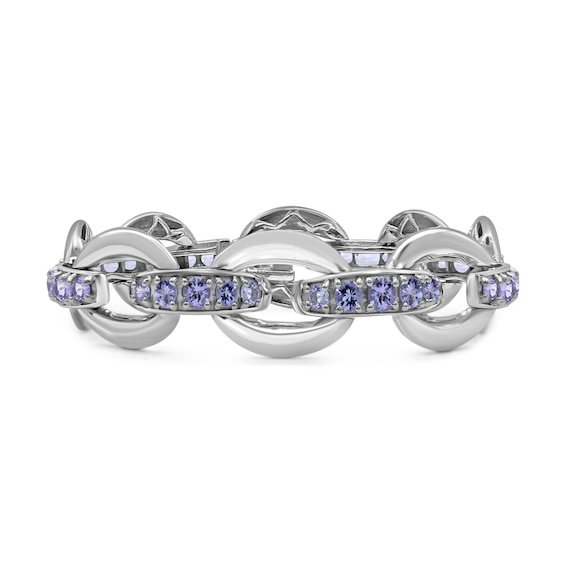 Graduated Tanzanite Bold Interlocking Chain Link Line Bracelet in Sterling Silver