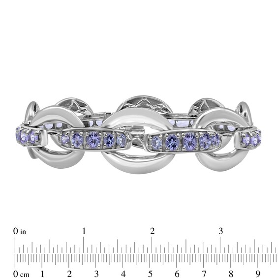 Graduated Tanzanite Bold Interlocking Chain Link Line Bracelet in Sterling Silver
