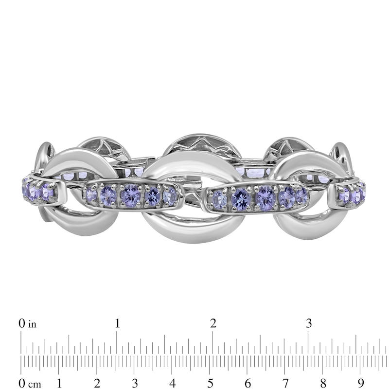 Graduated Tanzanite Bold Interlocking Chain Link Line Bracelet in Sterling Silver