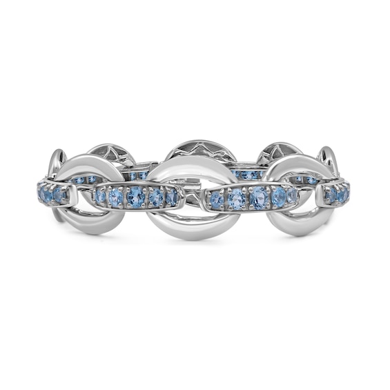 Graduated Blue Topaz Bold Interlocking Chain Link Line Bracelet in Sterling Silver