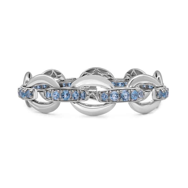 Main Image 1 of Graduated Blue Topaz Bold Interlocking Chain Link Line Bracelet in Sterling Silver