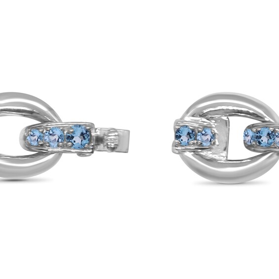 Graduated Blue Topaz Bold Interlocking Chain Link Line Bracelet in Sterling Silver