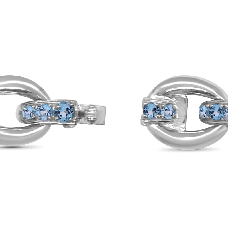 Main Image 3 of Graduated Blue Topaz Bold Interlocking Chain Link Line Bracelet in Sterling Silver