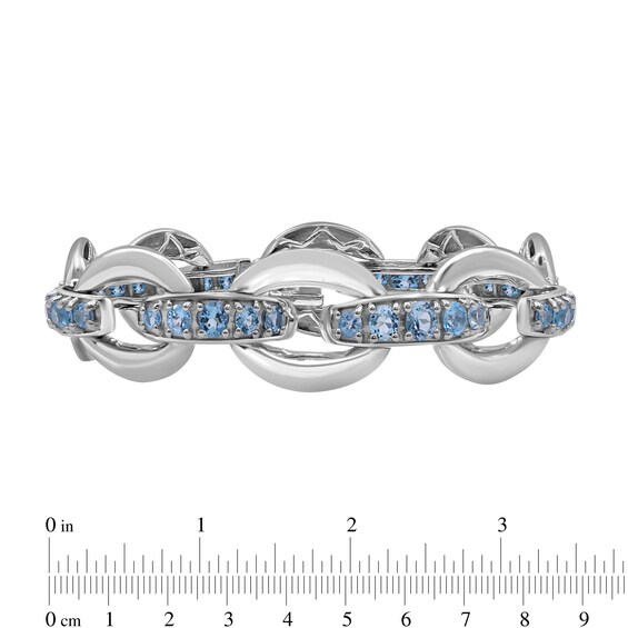 Graduated Blue Topaz Bold Interlocking Chain Link Line Bracelet in Sterling Silver