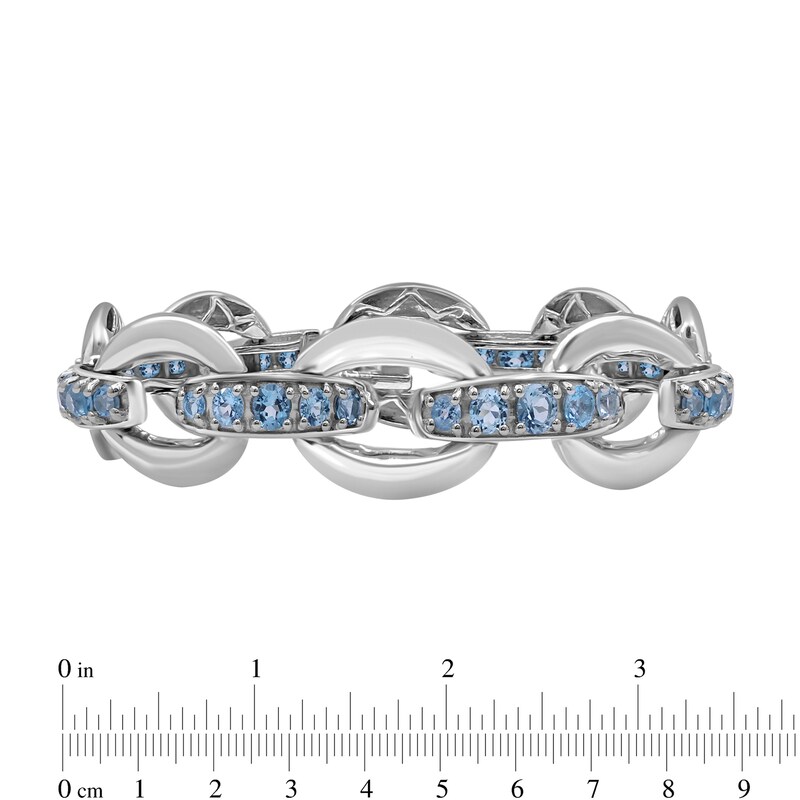 Main Image 4 of Graduated Blue Topaz Bold Interlocking Chain Link Line Bracelet in Sterling Silver