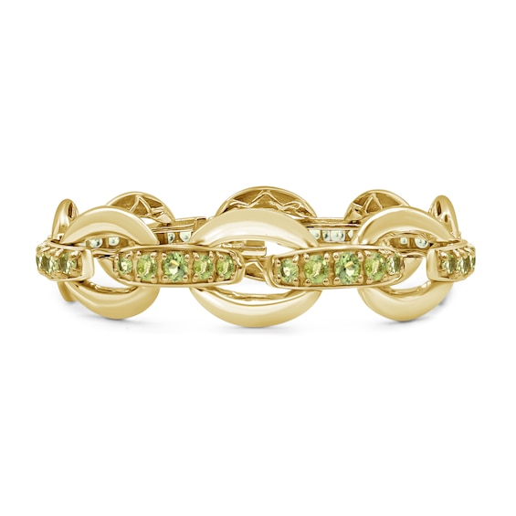 Graduated Peridot Bold Interlocking Chain Link Line Bracelet in Sterling Silver with 14K Gold Plate