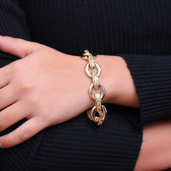 Graduated Peridot Bold Interlocking Chain Link Line Bracelet in Sterling Silver with 14K Gold Plate