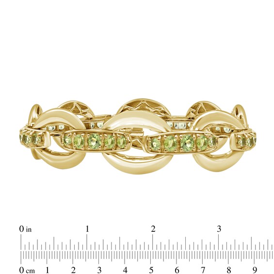 Graduated Peridot Bold Interlocking Chain Link Line Bracelet in Sterling Silver with 14K Gold Plate