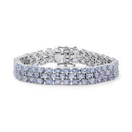 Sideways Oval Sky Blue Topaz Triple Row Line Bracelet in Sterling Silver - 7.5"
