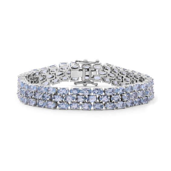 Sideways Oval Sky Blue Topaz Triple Row Line Bracelet in Sterling Silver - 7.5"