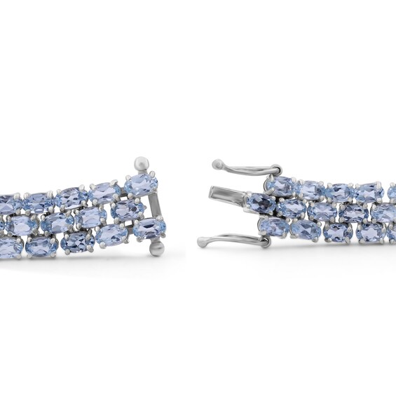 Sideways Oval Sky Blue Topaz Triple Row Line Bracelet in Sterling Silver - 7.5"