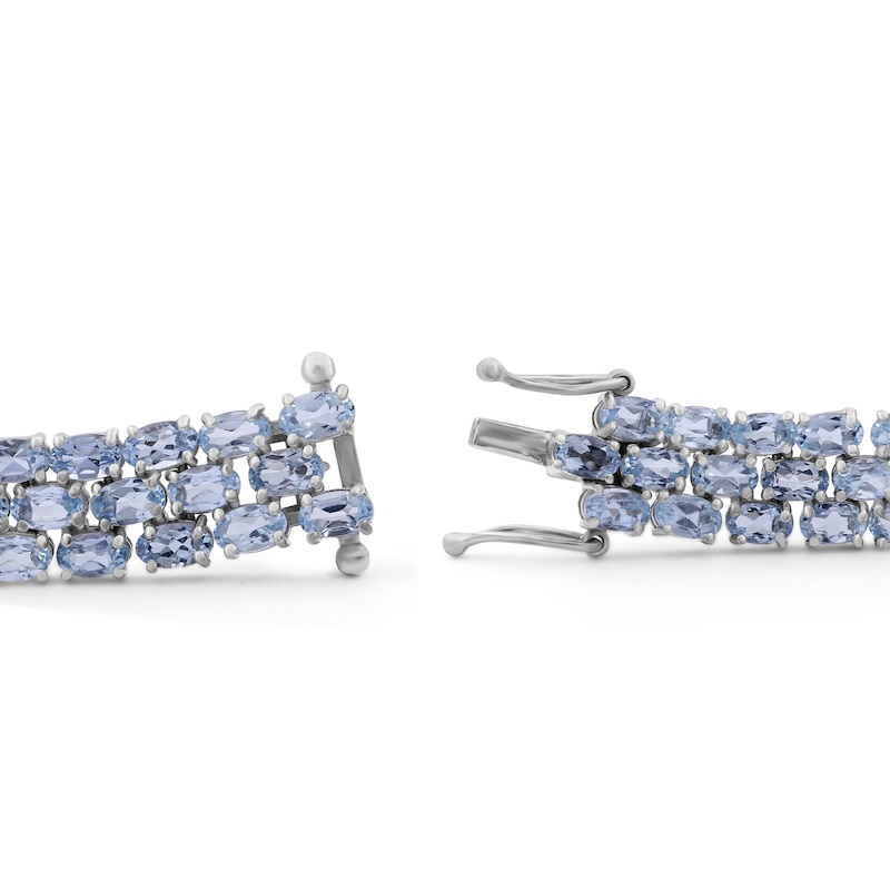 Main Image 3 of Sideways Oval Sky Blue Topaz Triple Row Line Bracelet in Sterling Silver - 7.5"