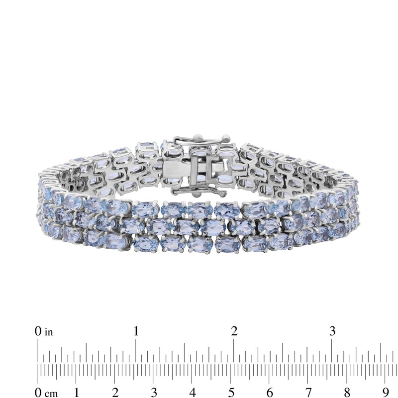 Main Image 4 of Sideways Oval Sky Blue Topaz Triple Row Line Bracelet in Sterling Silver - 7.5"