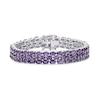 Thumbnail Image 1 of Sideways Oval Amethyst Triple Row Line Bracelet in Sterling Silver - 7.5"