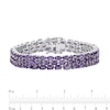 Thumbnail Image 4 of Sideways Oval Amethyst Triple Row Line Bracelet in Sterling Silver - 7.5"