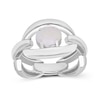 Thumbnail Image 1 of Sideways Oval Opal Solitaire Bold Interlocking Frame Chain Link Ring in Sterling Silver