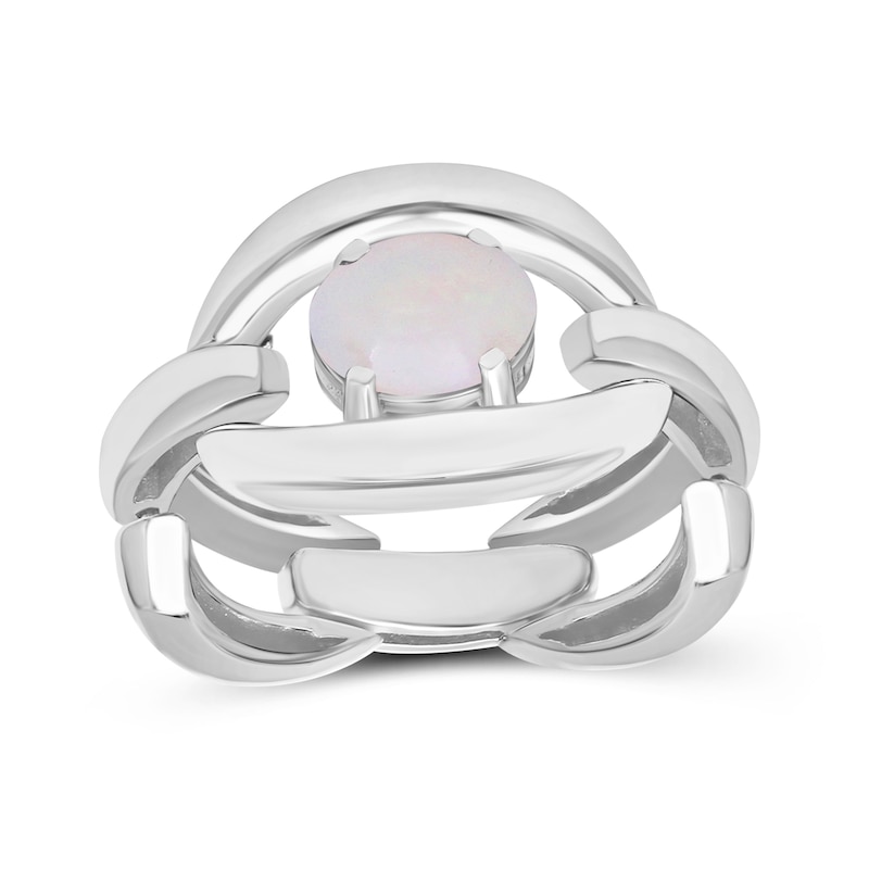 Main Image 1 of Sideways Oval Opal Solitaire Bold Interlocking Frame Chain Link Ring in Sterling Silver