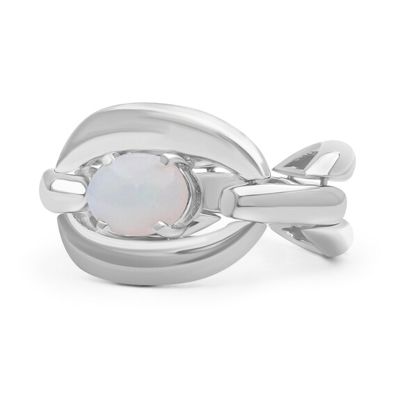 Sideways Oval Opal Solitaire Bold Interlocking Frame Chain Link Ring in Sterling Silver
