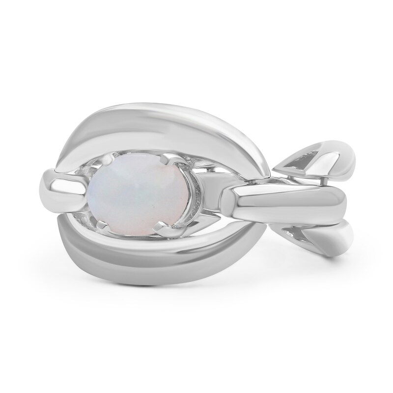 Main Image 3 of Sideways Oval Opal Solitaire Bold Interlocking Frame Chain Link Ring in Sterling Silver
