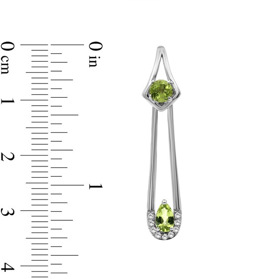 Pear-Shaped and Round Peridot with White Lab-Created Zircon Abstract Safety Pin Front/Back Earrings in Sterling Silver