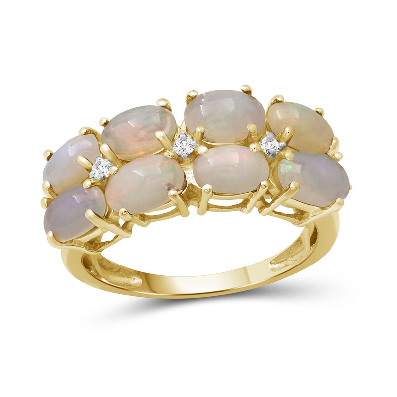 Main Image 1 of Oval Opal and White Lab-Created Zircon Double Row Eight Stone Ring in Sterling Silver with 14K Gold Plate