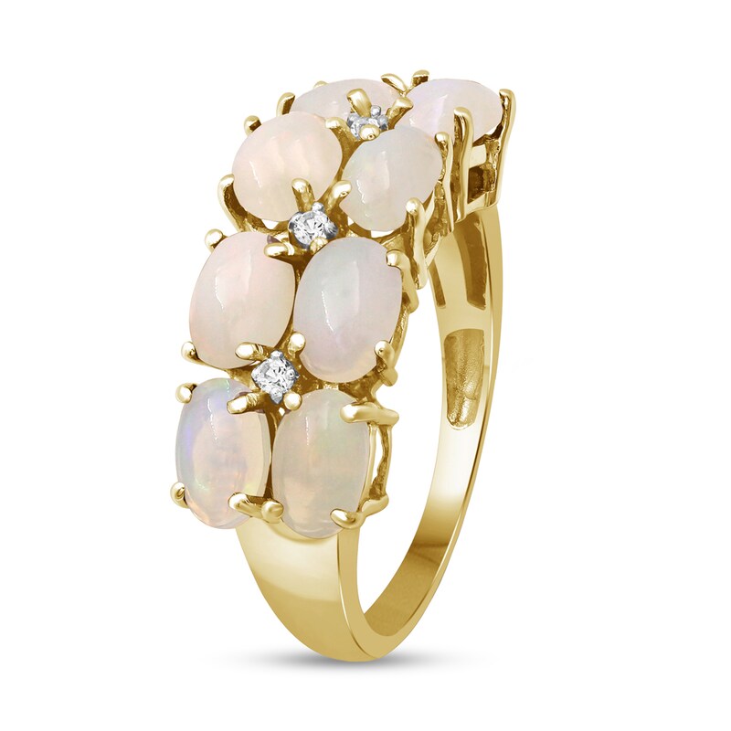 Main Image 3 of Oval Opal and White Lab-Created Zircon Double Row Eight Stone Ring in Sterling Silver with 14K Gold Plate