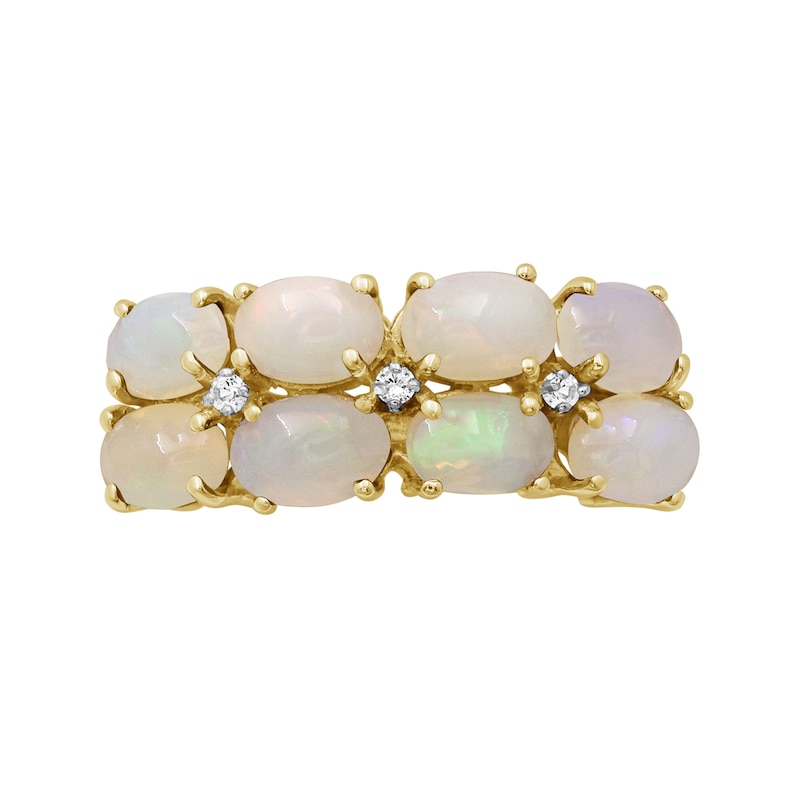 Main Image 4 of Oval Opal and White Lab-Created Zircon Double Row Eight Stone Ring in Sterling Silver with 14K Gold Plate