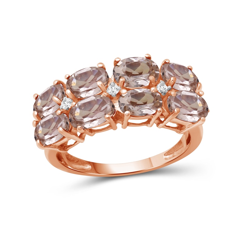Main Image 1 of Oval Morganite and White Lab-Created Zircon Double Row Eight Stone Ring in Sterling Silver with 14K Rose Gold Plate