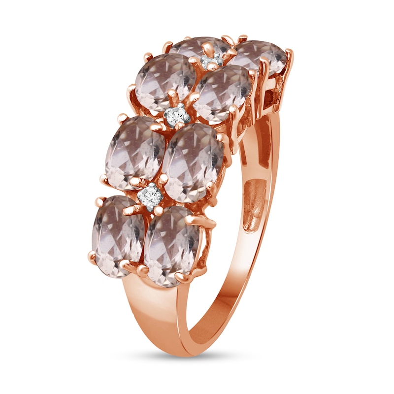 Main Image 3 of Oval Morganite and White Lab-Created Zircon Double Row Eight Stone Ring in Sterling Silver with 14K Rose Gold Plate