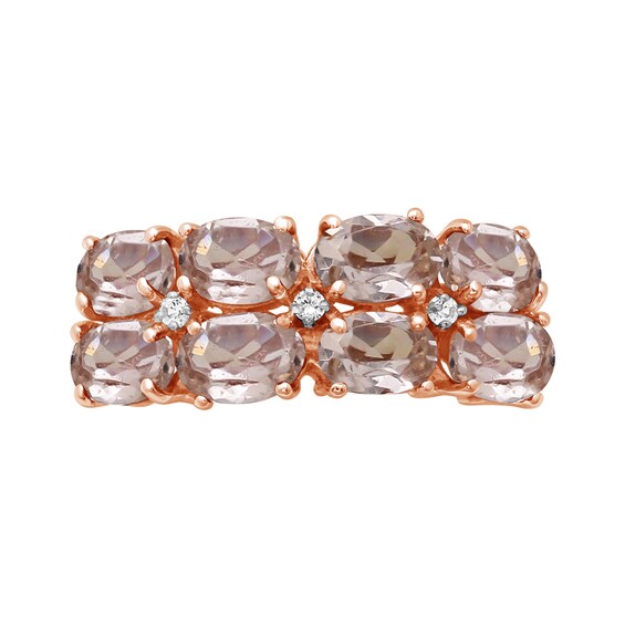 Oval Morganite and White Lab-Created Zircon Double Row Eight Stone Ring in Sterling Silver with 14K Rose Gold Plate