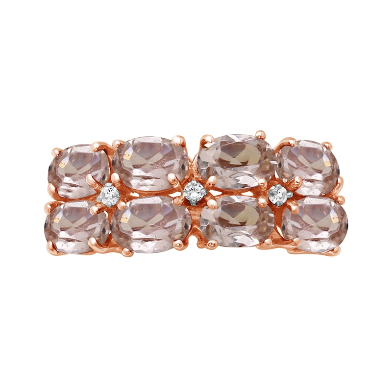 Main Image 4 of Oval Morganite and White Lab-Created Zircon Double Row Eight Stone Ring in Sterling Silver with 14K Rose Gold Plate