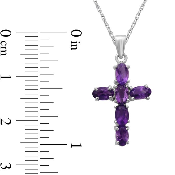 Oval Amethyst Six Stone Cross Pendant in Sterling Silver