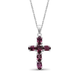 Oval Garnet Six Stone Cross Pendant in Sterling Silver