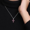 Thumbnail Image 2 of Oval Garnet Six Stone Cross Pendant in Sterling Silver