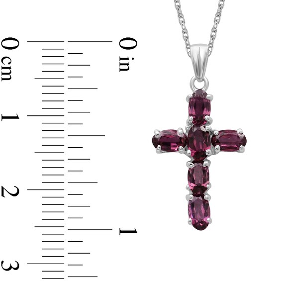 Oval Garnet Six Stone Cross Pendant in Sterling Silver
