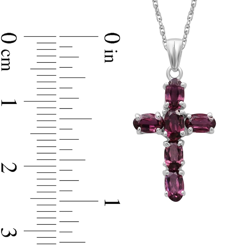 Main Image 3 of Oval Garnet Six Stone Cross Pendant in Sterling Silver