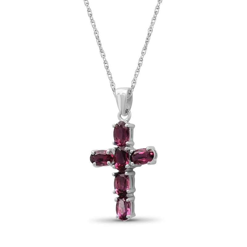 Main Image 4 of Oval Garnet Six Stone Cross Pendant in Sterling Silver