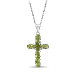 Oval Peridot Six Stone Cross Pendant in Sterling Silver