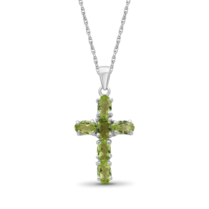 Main Image 1 of Oval Peridot Six Stone Cross Pendant in Sterling Silver