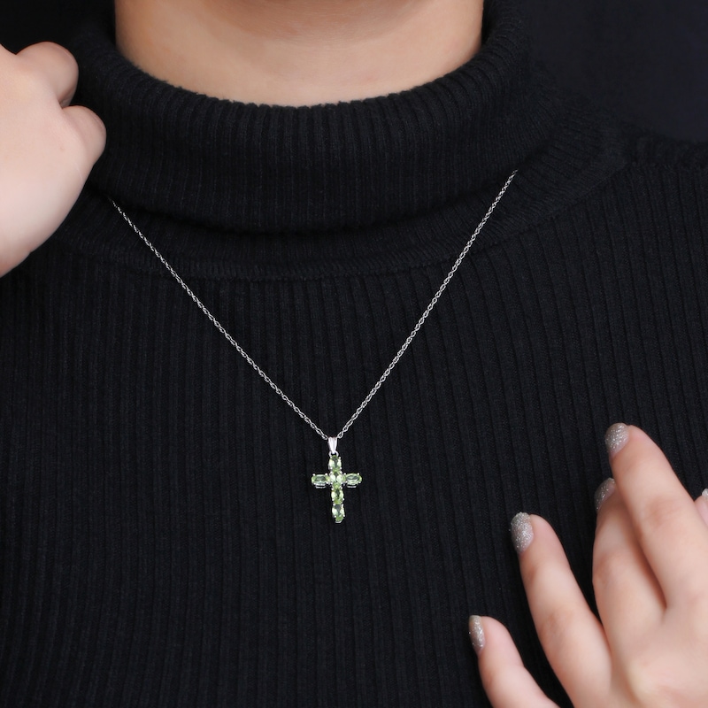 Main Image 2 of Oval Peridot Six Stone Cross Pendant in Sterling Silver