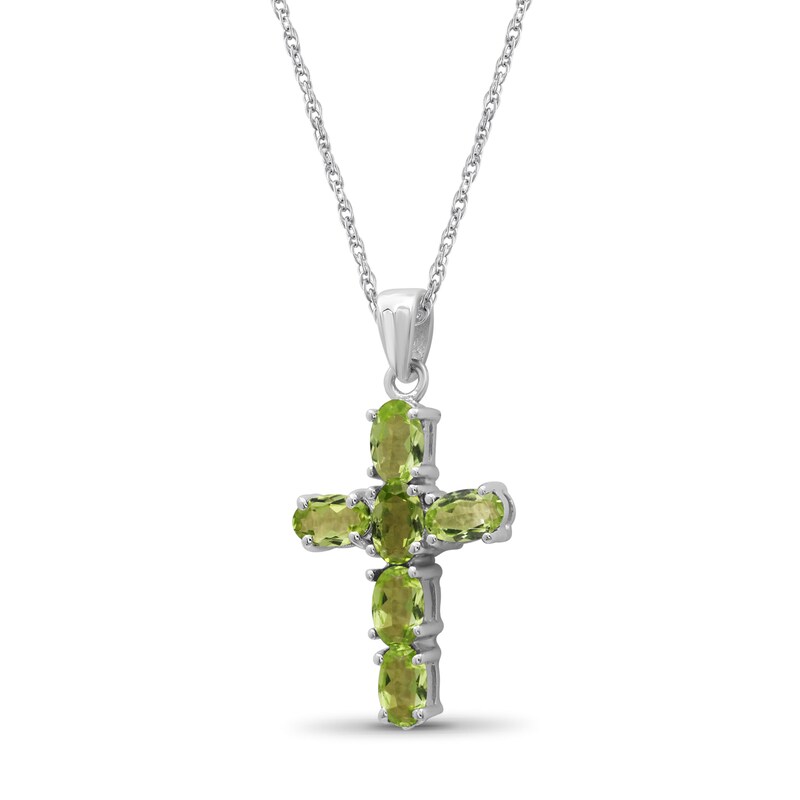 Main Image 3 of Oval Peridot Six Stone Cross Pendant in Sterling Silver