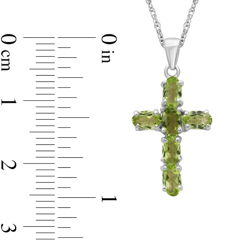 Main Image 4 of Oval Peridot Six Stone Cross Pendant in Sterling Silver