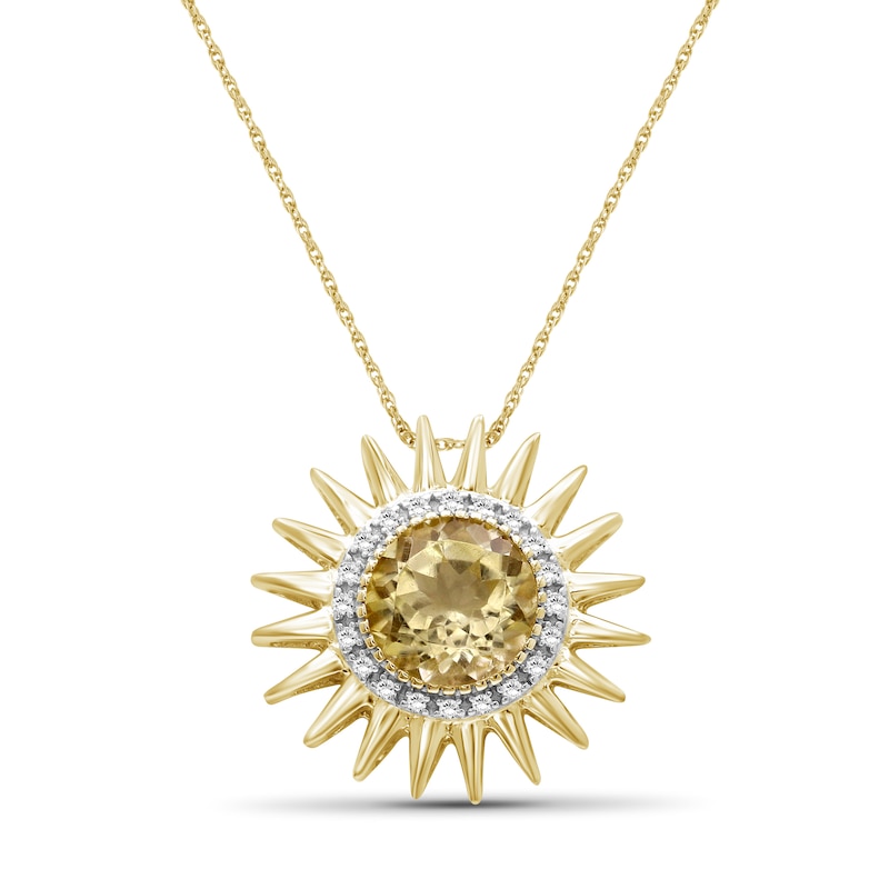 Main Image 1 of 9.0mm Citrine and 1/10 CT. T.W. Diamond Frame Sunburst Pendant in Sterling Silver with 14K Gold Plate