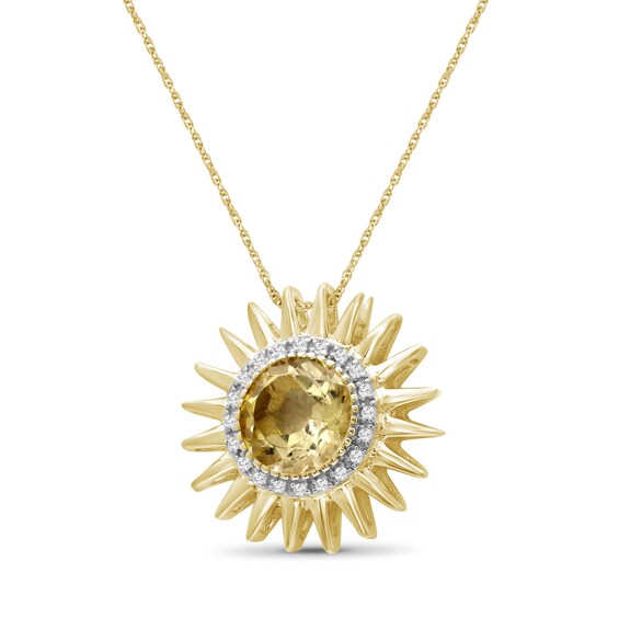 9.0mm Citrine and 1/10 CT. T.w. Diamond Frame Sunburst Pendant in Sterling Silver with 14K Gold Plate
