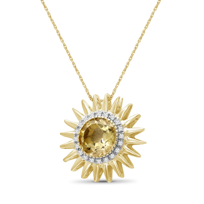 Main Image 3 of 9.0mm Citrine and 1/10 CT. T.W. Diamond Frame Sunburst Pendant in Sterling Silver with 14K Gold Plate