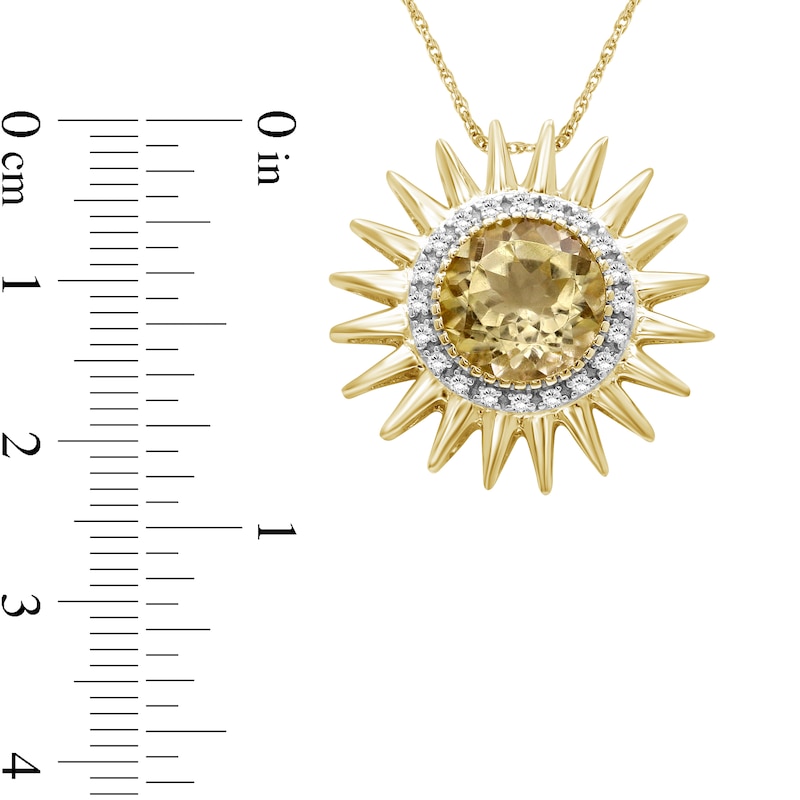 Main Image 4 of 9.0mm Citrine and 1/10 CT. T.W. Diamond Frame Sunburst Pendant in Sterling Silver with 14K Gold Plate